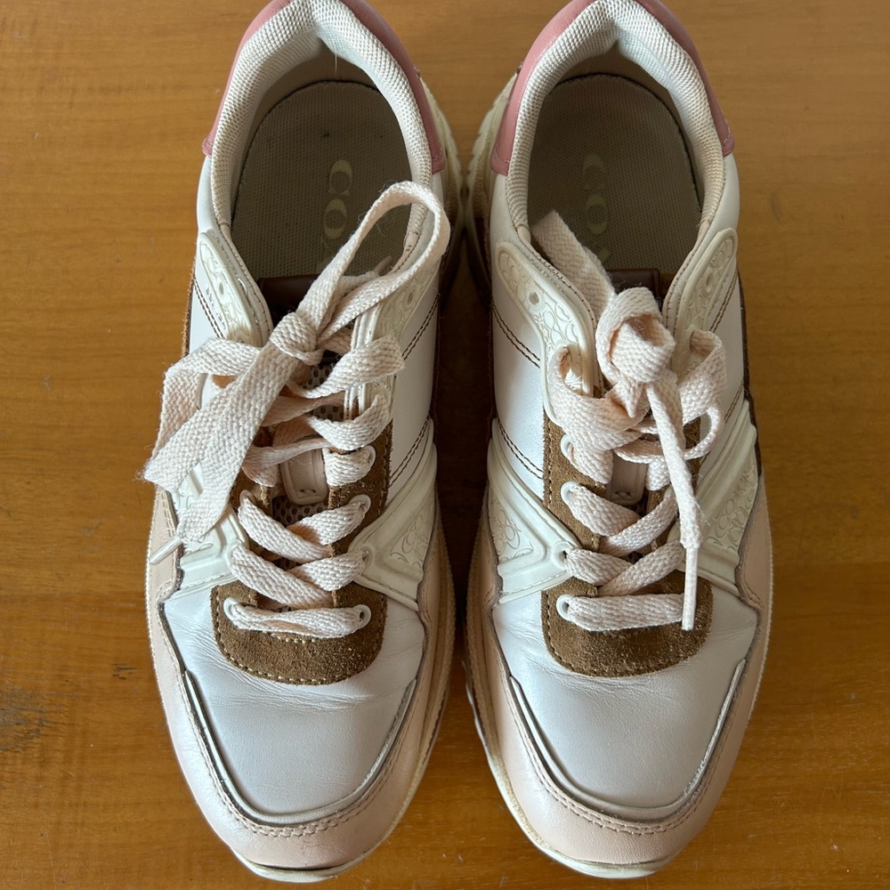 Coach G3013 Sneakers Size 7.5B Women’s Leather Pink Brown Cream - Picture 5 of 8